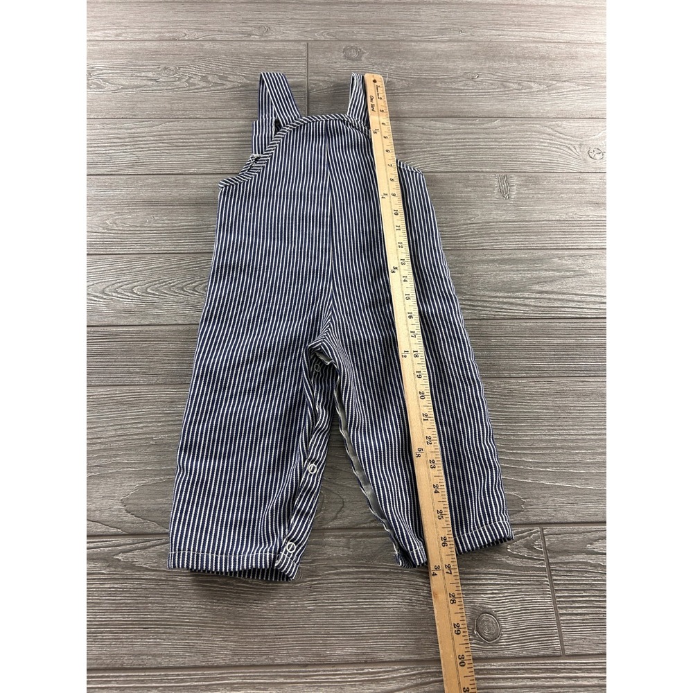 Vintage Sears Perma-Prest Toddler Boys Hickory Stripe Train Overalls Blue White - Picture 4 of 8